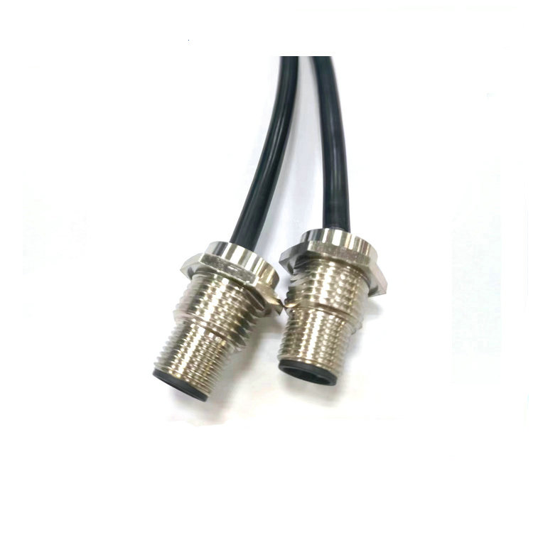 M12-2针航空插座电源线 0.2米A编码板前防水插座